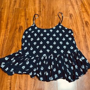 navy print peplum tank top